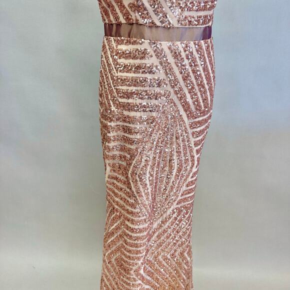 Vintage Cache Rose Gold Sequin Halter Gown Sz 6 Geometric Maxi Formal Dress Y2K - Picture 12 of 16